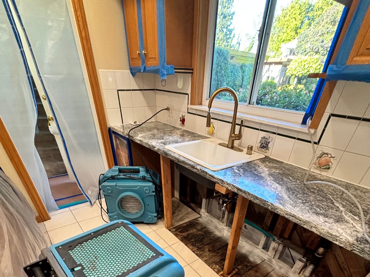 Kitchen water damage mitigation equipment and containment